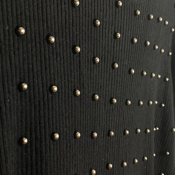 T Tahari Black  Ribbed Long Sleeve Top with Silver Beads - Picture 5 of 8